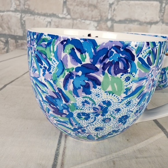 Lily Pulitzer Multicolor Watercolor Floral Ceramic Large Coffee Mugs Set of 2 - Picture 5 of 10